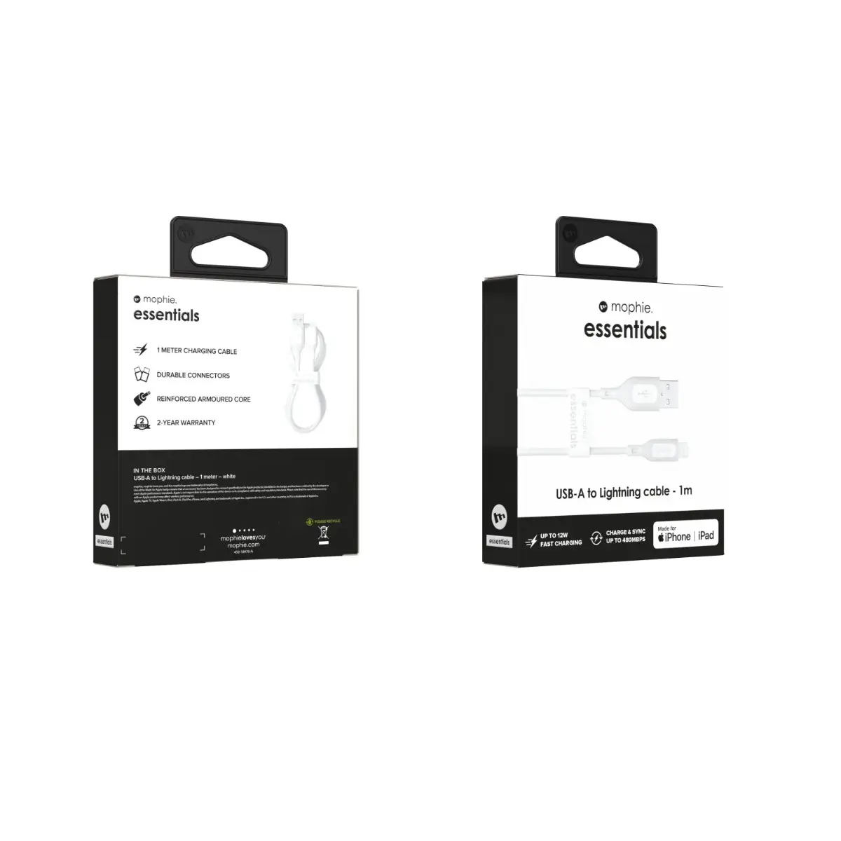 Cable Mophie essential trenzado USB-A a Lightning 12w 1m - Blanco - Image 4