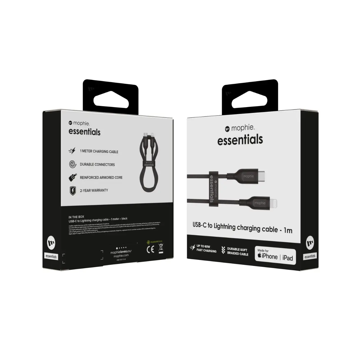 Cable Mophie essential trenzado USB-C a Lightning 60w 1m - Negro - Image 5