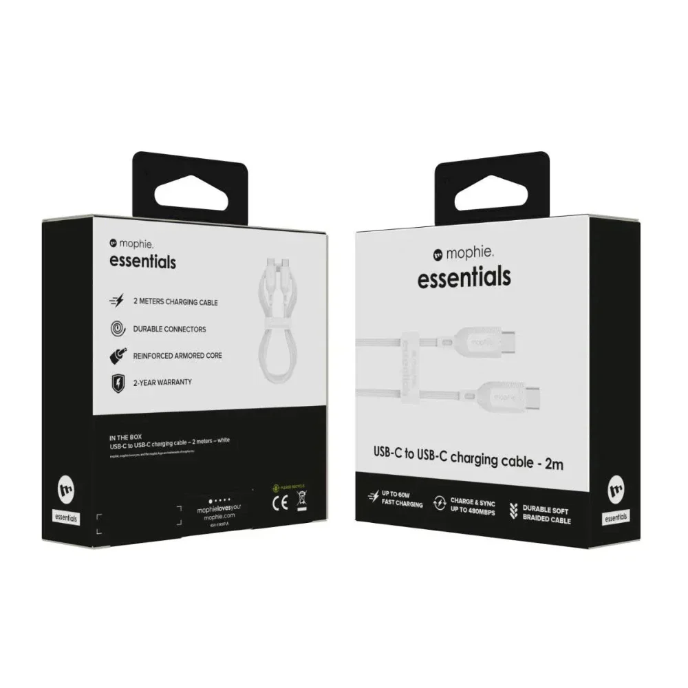 Cable Mophie essential trenzado USB-C a USB-C 60w 2m - Blanco - Image 4